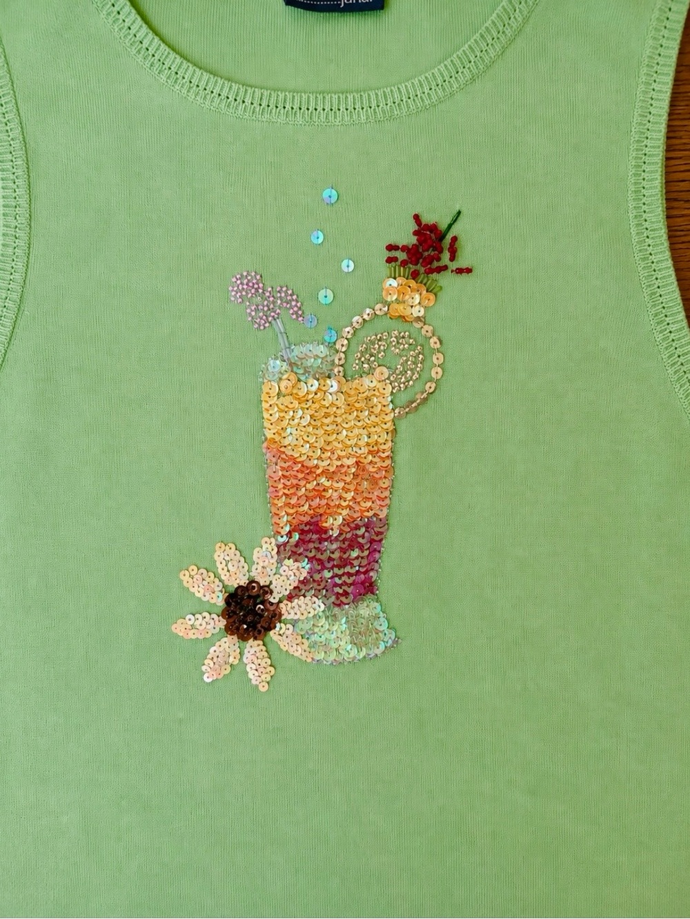 Vintage Bead Embroidered Cocktail Tank Top - Green - Picture 2 of 4